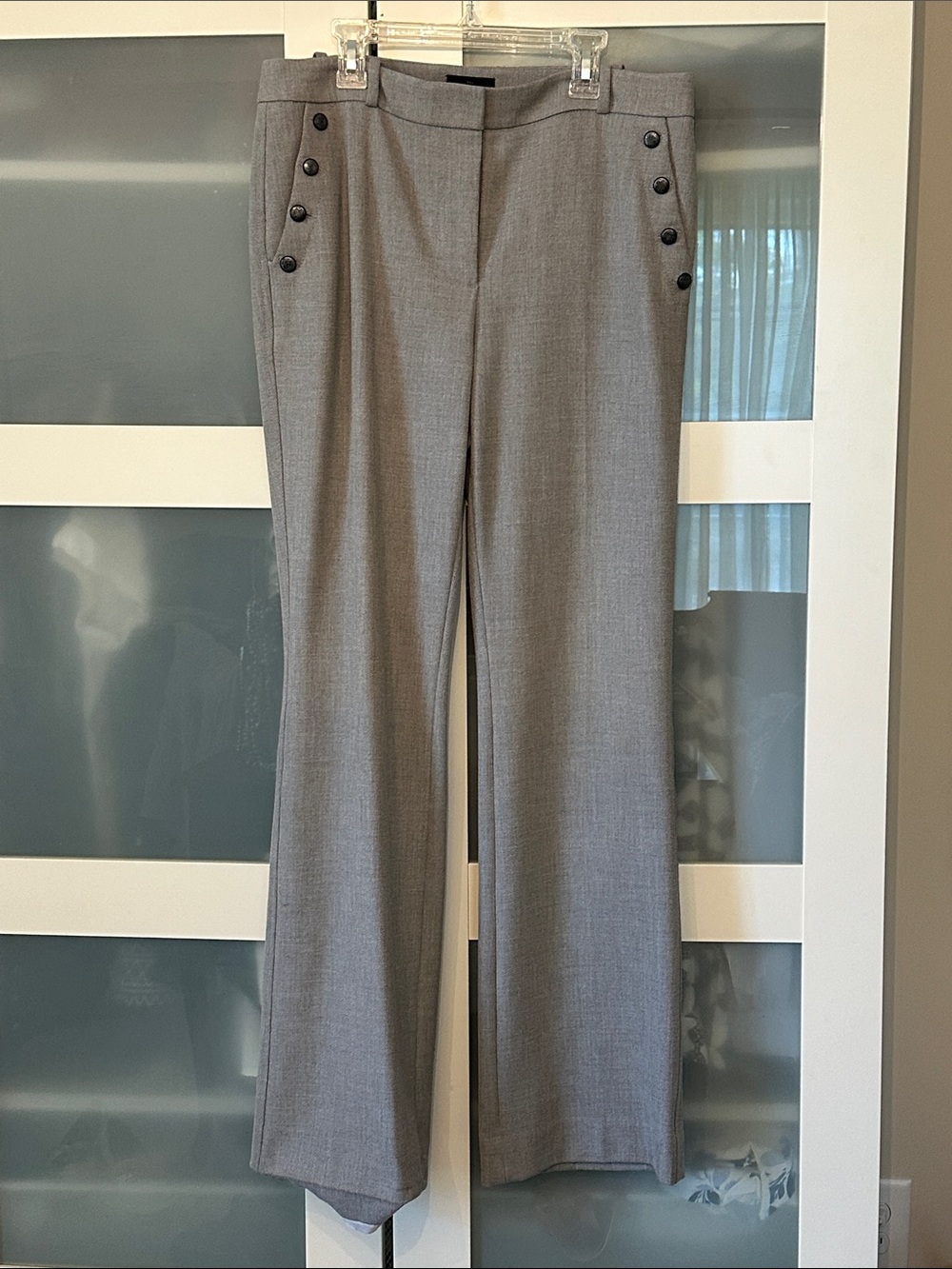 White House Black Market Gray Boot-Cut Pants with Decorative Side Buttons
